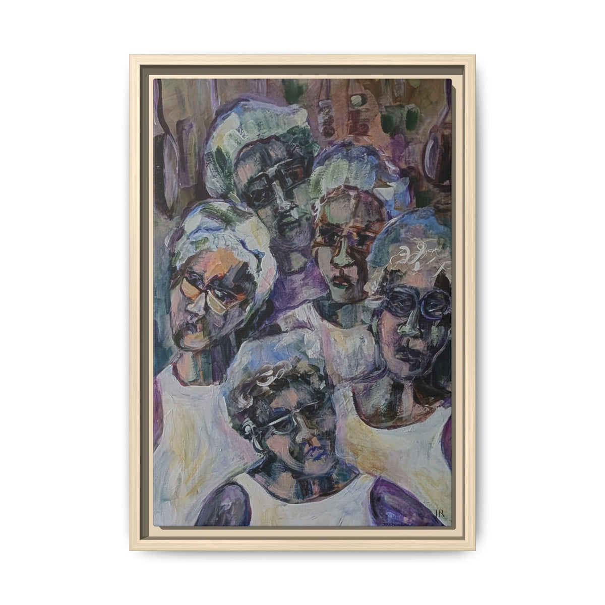 Framed Matte Canvas Art – Abstract Multi-Figure Portrait