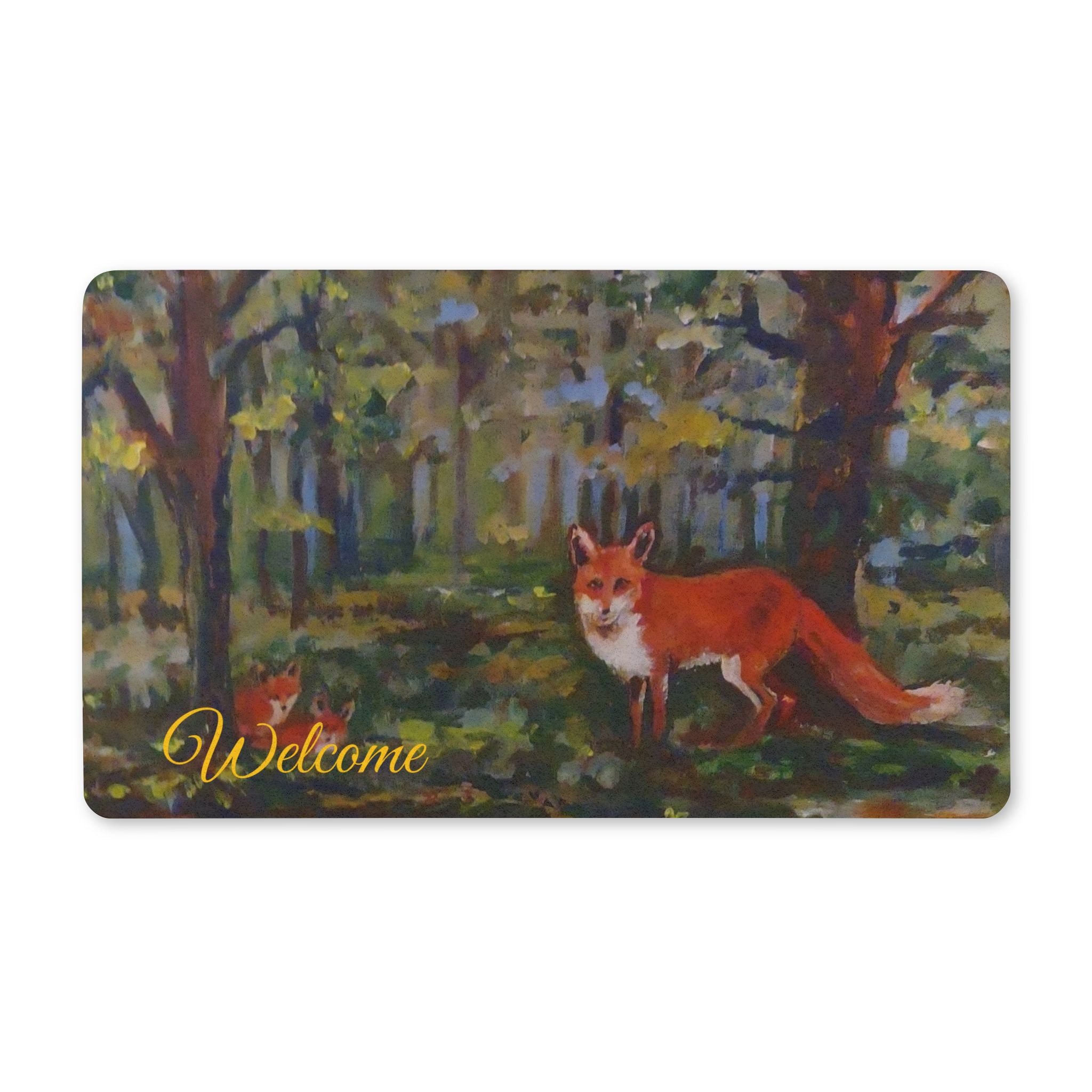 Fox Forest Doormat — Polyester Welcome Mat with Rustic Woodland Fox Design