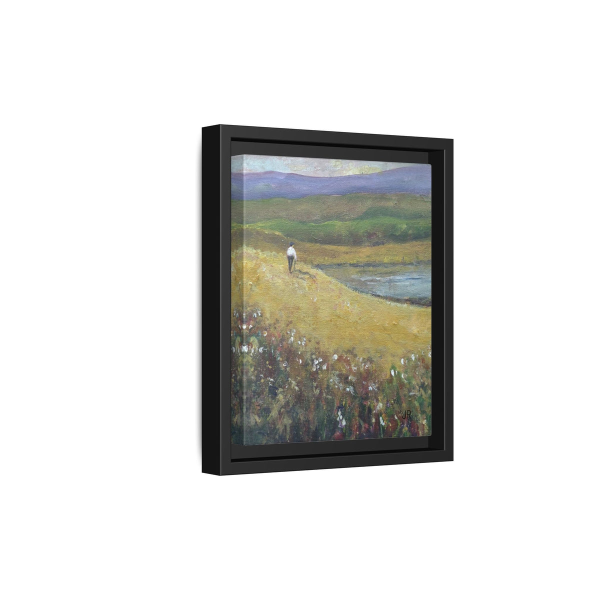 Solitary Walker Landscape Matte Canvas Framed | Pastel Field Wall Art