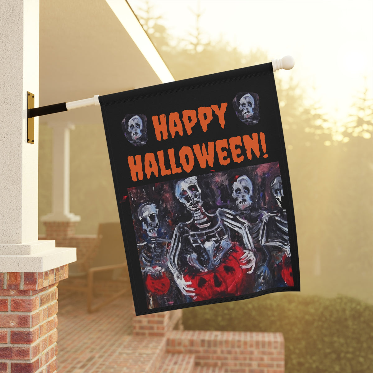 Happy Halloween Skeletons Garden Flag | Halloween Garden Banner