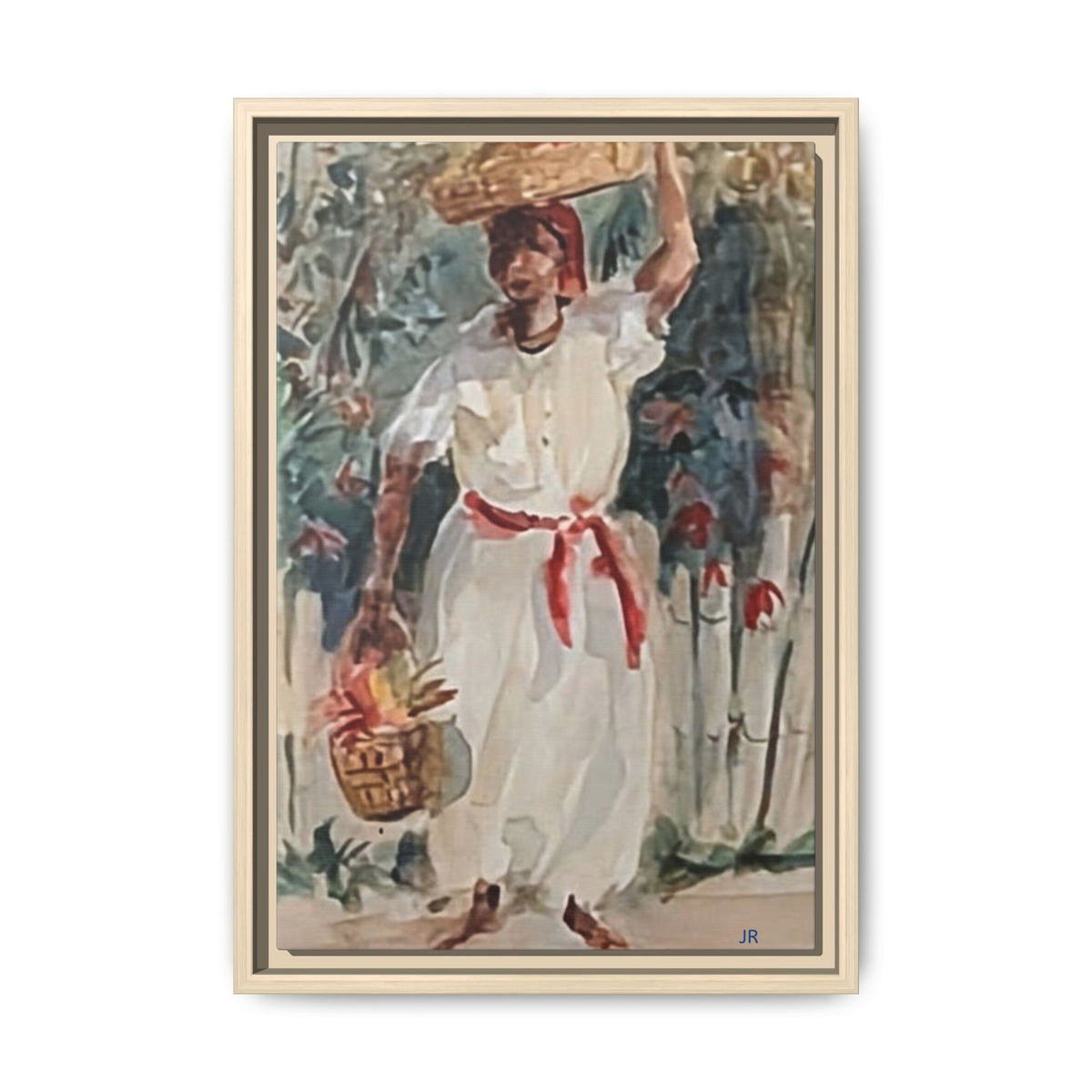 Tropical Market Woman Framed Watercolor Wall Art