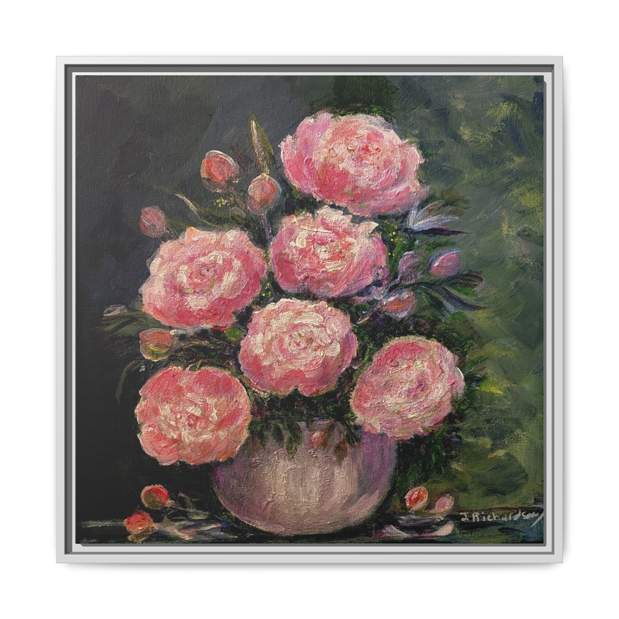 Pink Peony Bouquet Canvas Framed Wall Art | Matte Canvas, Framed