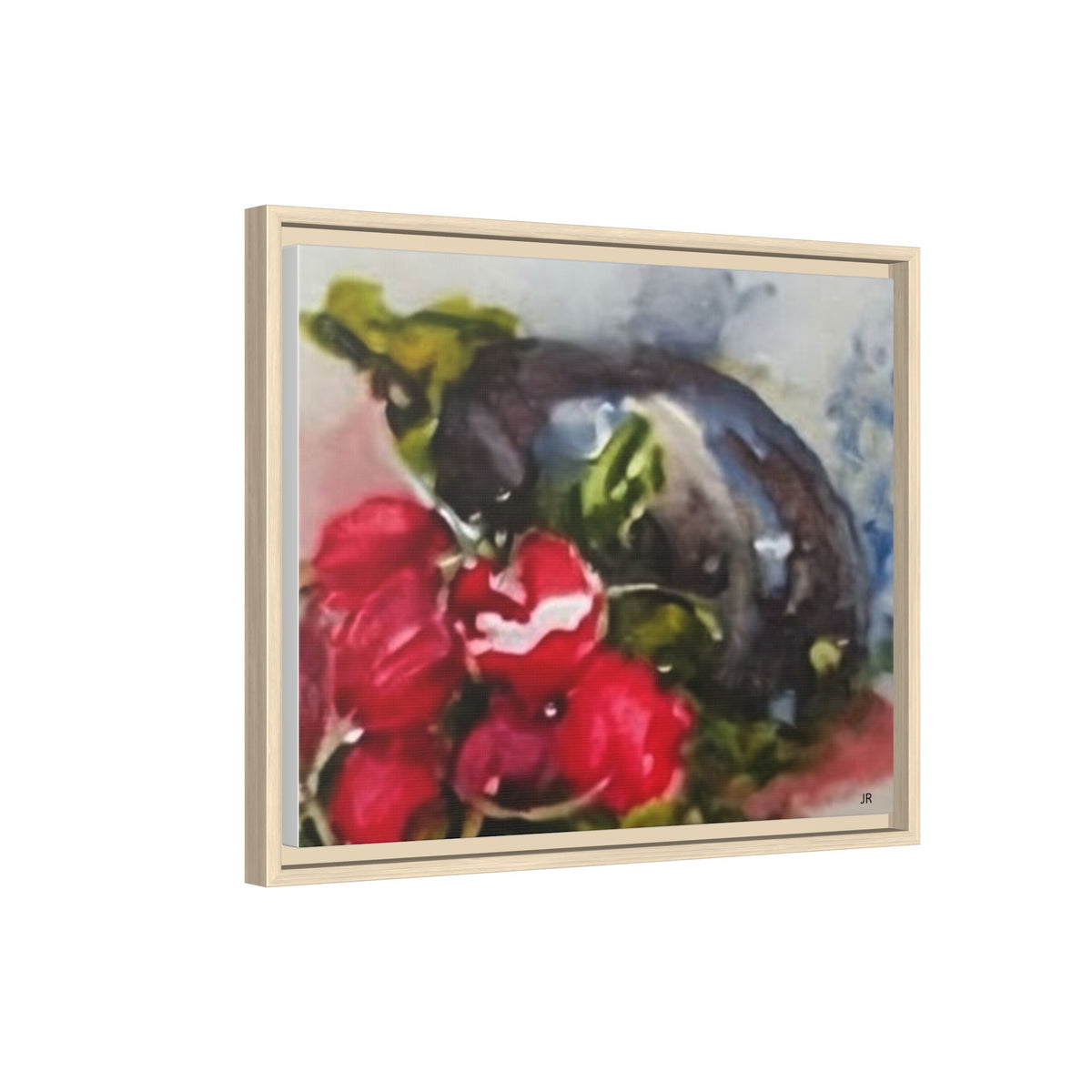Ripe Eggplant and Red Radishes Canvas Framed Matte Canvas | Still Life Kitchen Wall Art