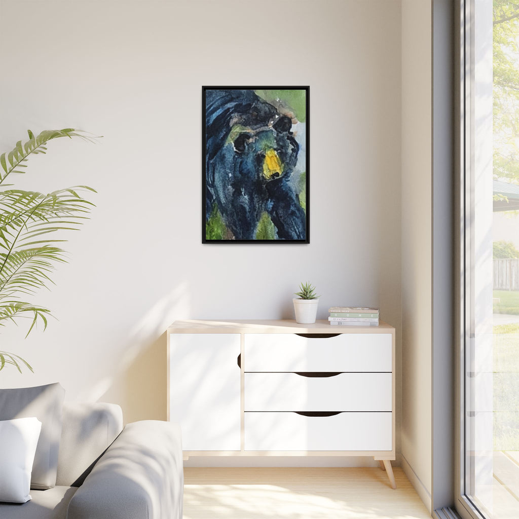 Framed Matte Canvas Black Bear Watercolor Art Print