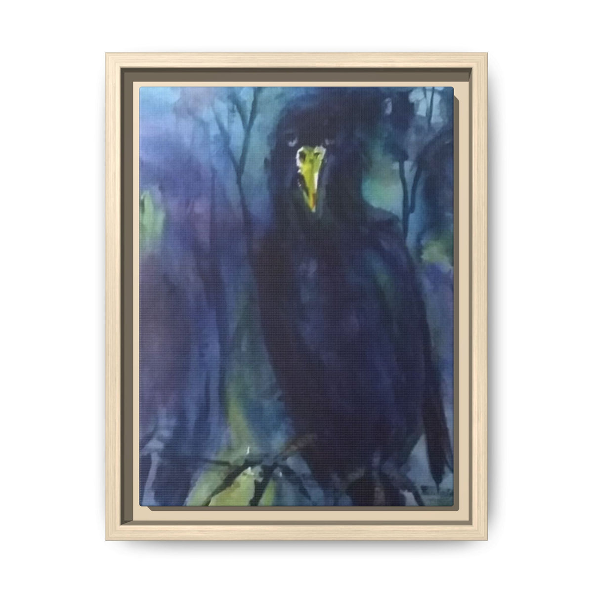 Framed Matte Canvas Print — Moody Black Raven Artwork