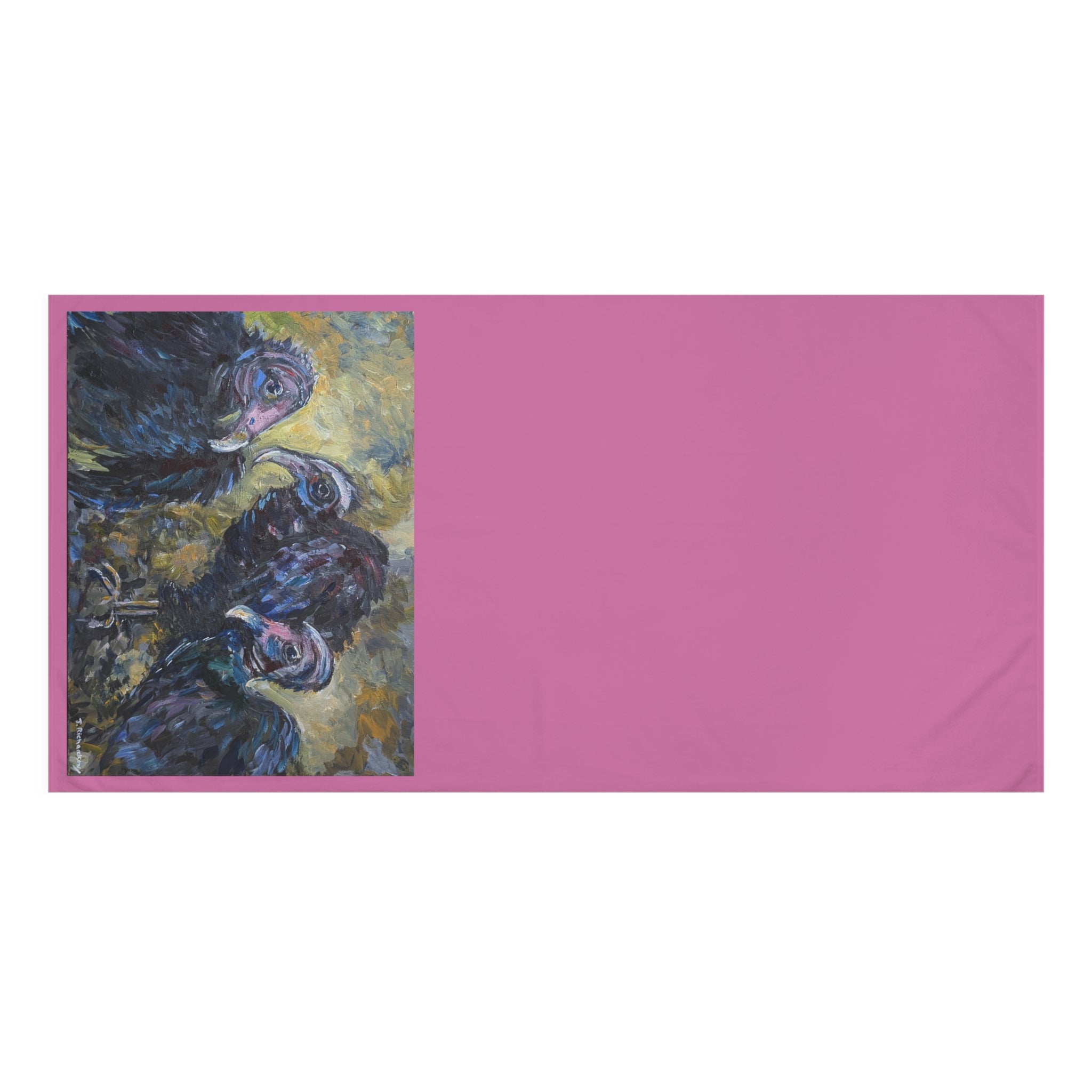 Vulture Trio painting Mink-Cotton Towel | dark avian art, textured brushwork