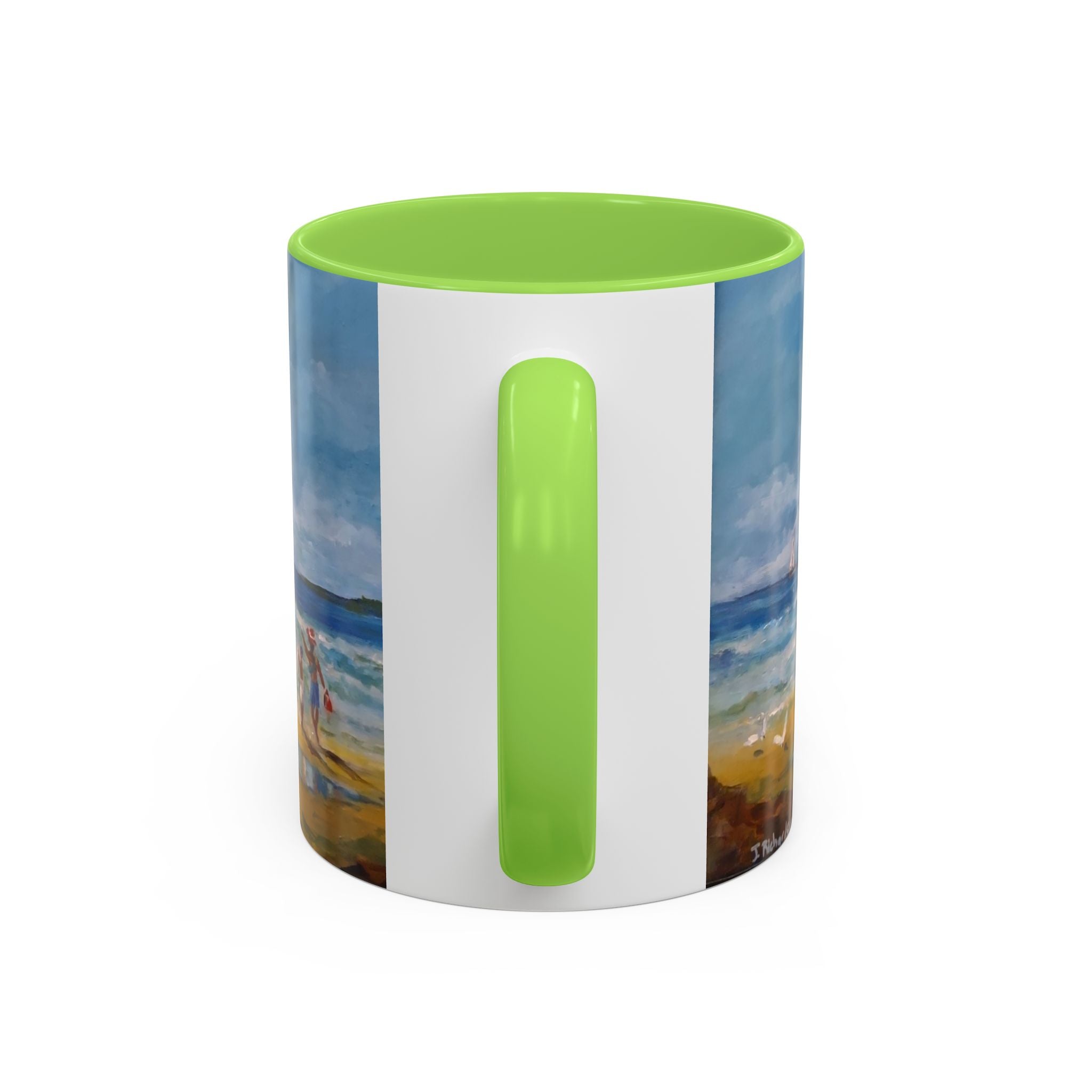 Beach & kite scene, Coffee Accent Mug - Personalize it! Colorful Ceramic Mug (11oz, 15oz)