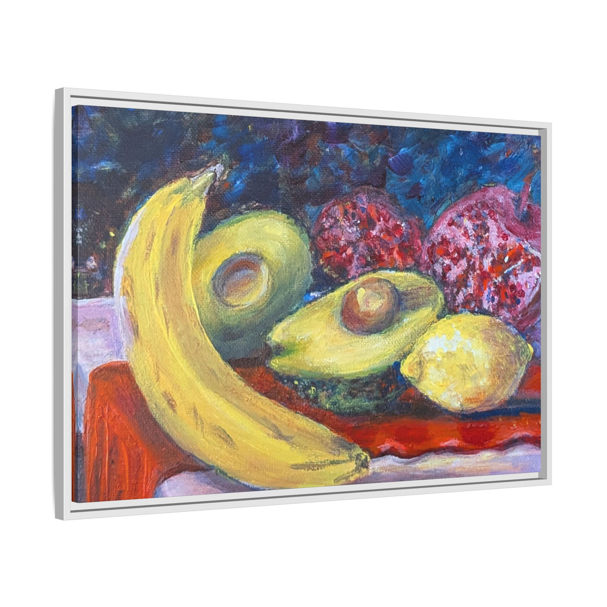 Framed Matte Canvas Still Life Print — Banana, Avocado & Lemon Artwork