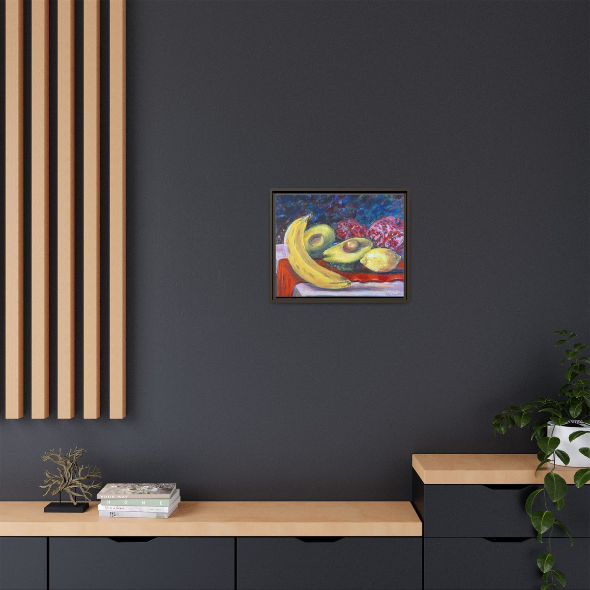 Framed Matte Canvas Still Life Print — Banana, Avocado & Lemon Artwork