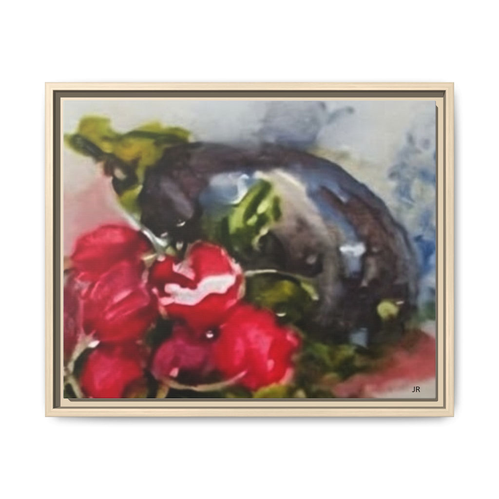 Ripe Eggplant and Red Radishes Canvas Framed Matte Canvas | Still Life Kitchen Wall Art