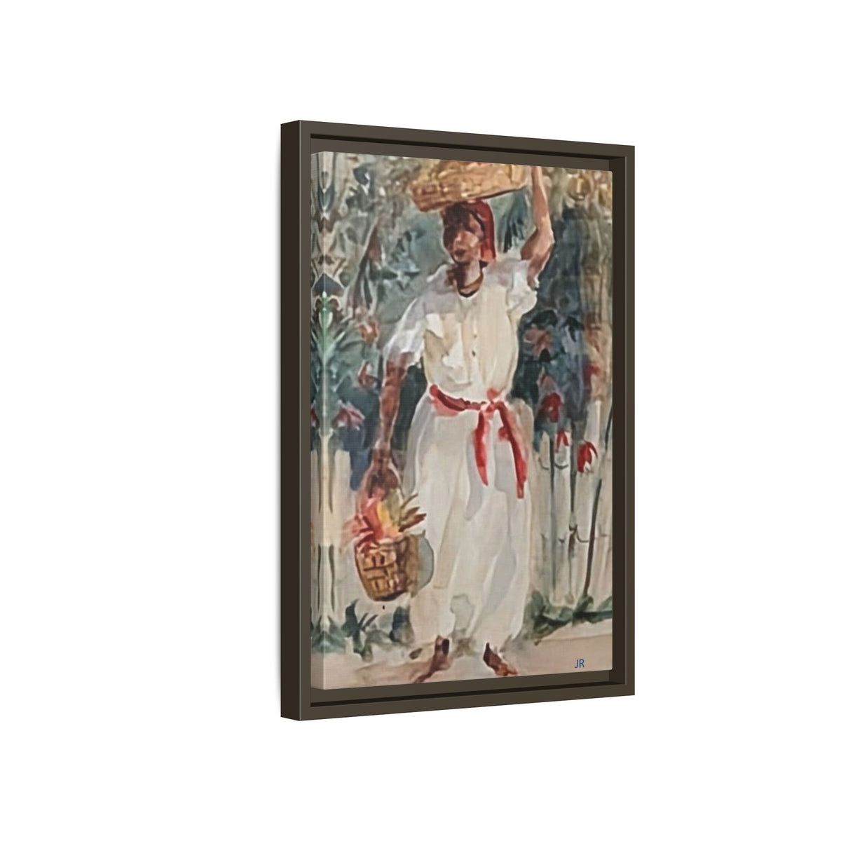 Tropical Market Woman Framed Watercolor Wall Art