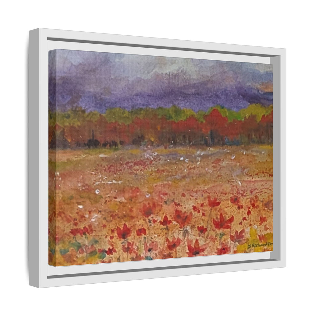 Framed Canvas Wall Art – Autumn Wildflower Meadow Landscape Painting