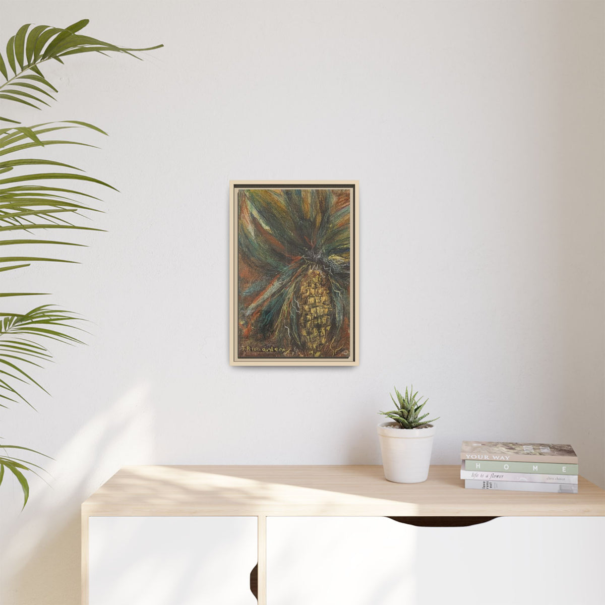 Forgotten Corn Husk Framed Canvas — Tropical Pineapple Matte Wall Art