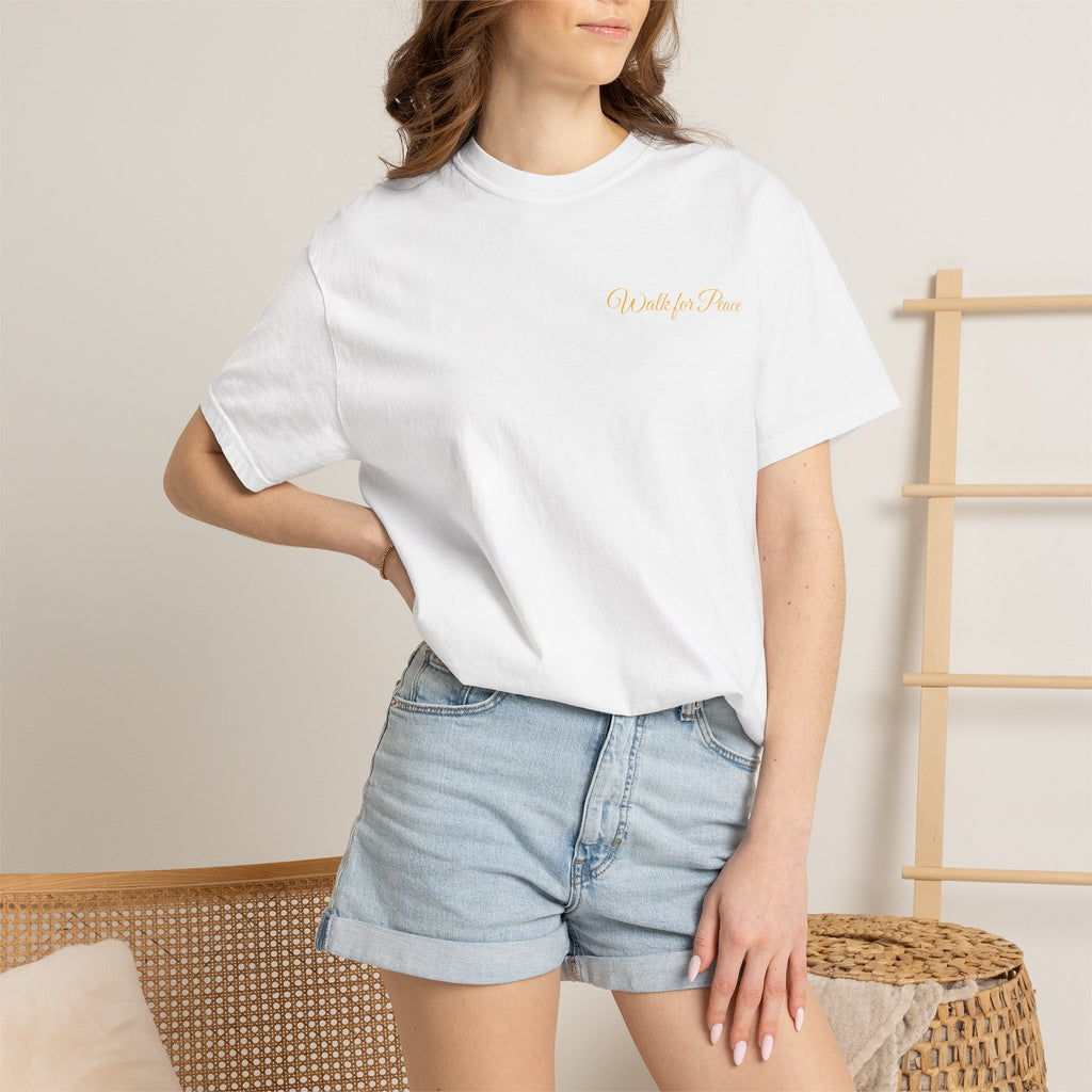 "Walk for Peace," Back design, Unisex Garment-Dyed T-shirt