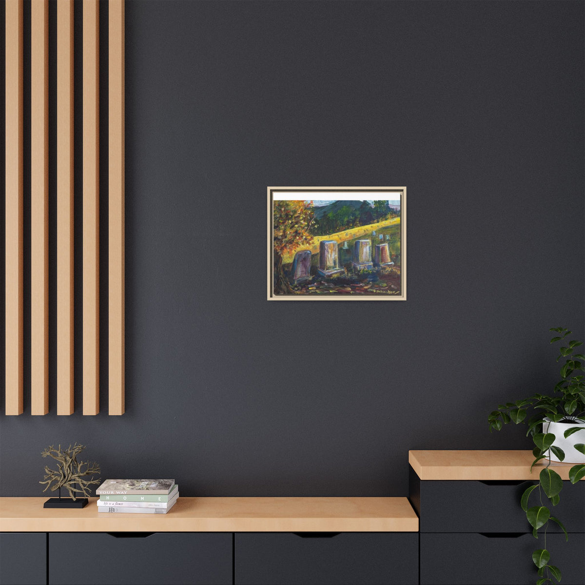 Framed Matte Canvas – Autumn Cemetery Landscape Art Print
