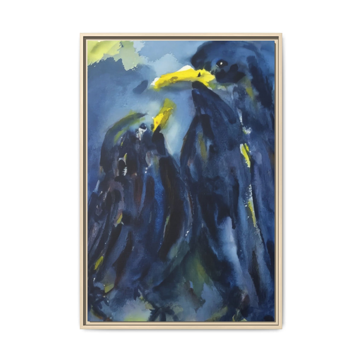 Framed Matte Canvas — Blue Raven Watercolor "Baby & Mother" Wall Art