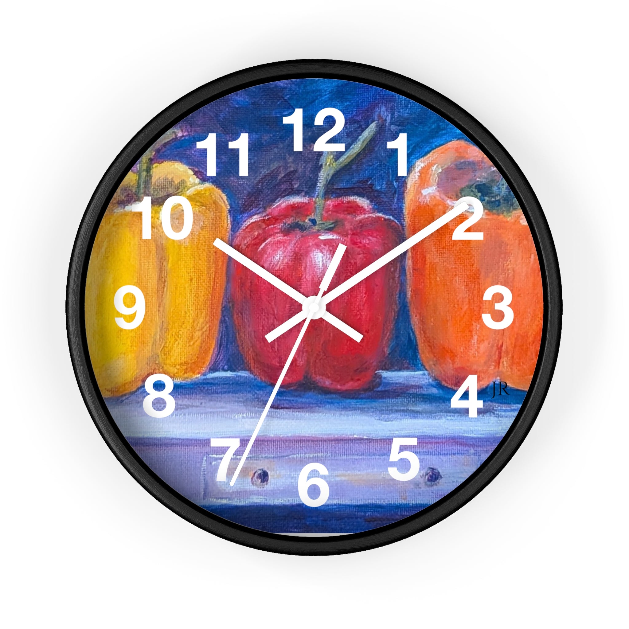 Three Peppers Still Life Wall Clock — Colorful Kitchen Art Clock