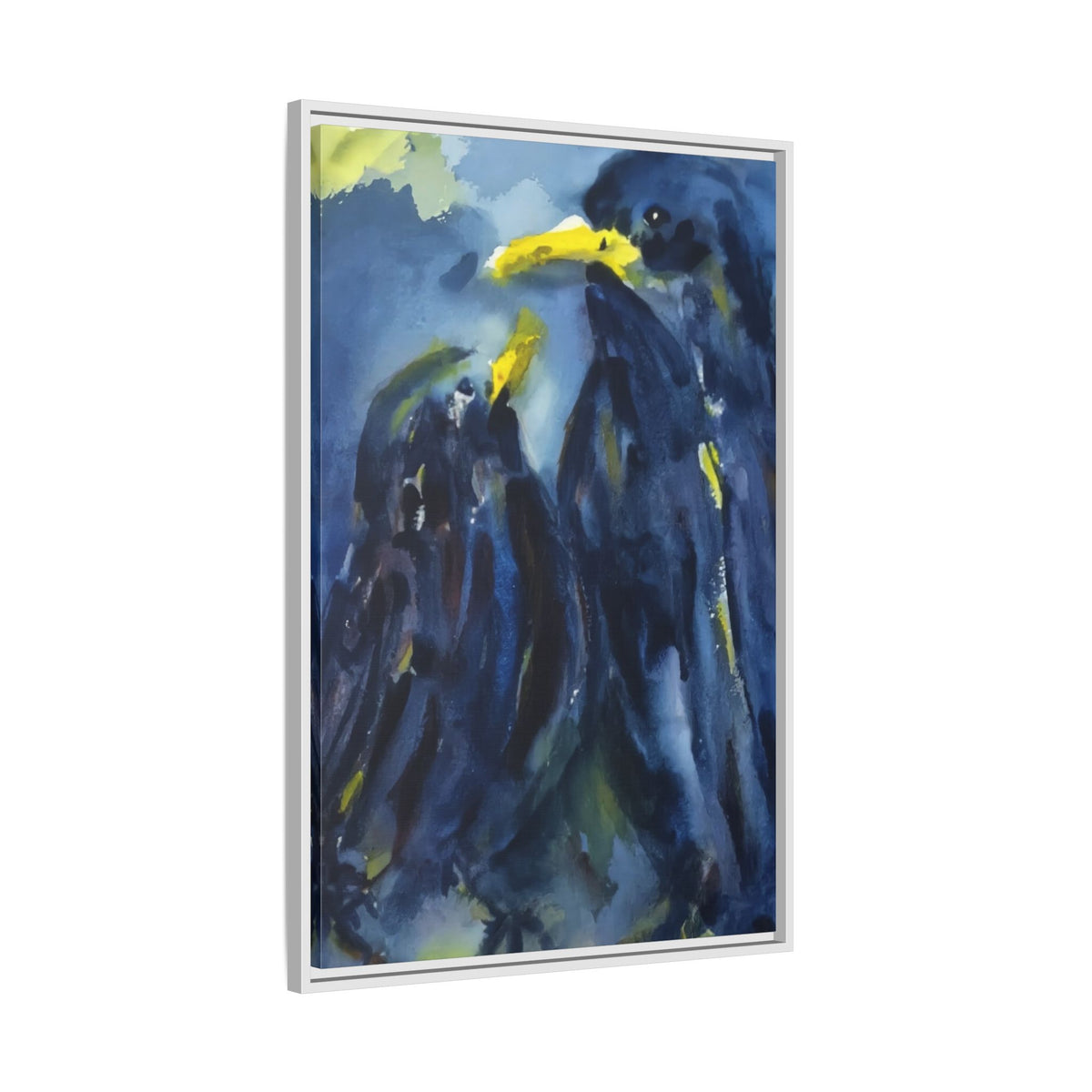 Framed Matte Canvas — Blue Raven Watercolor "Baby & Mother" Wall Art