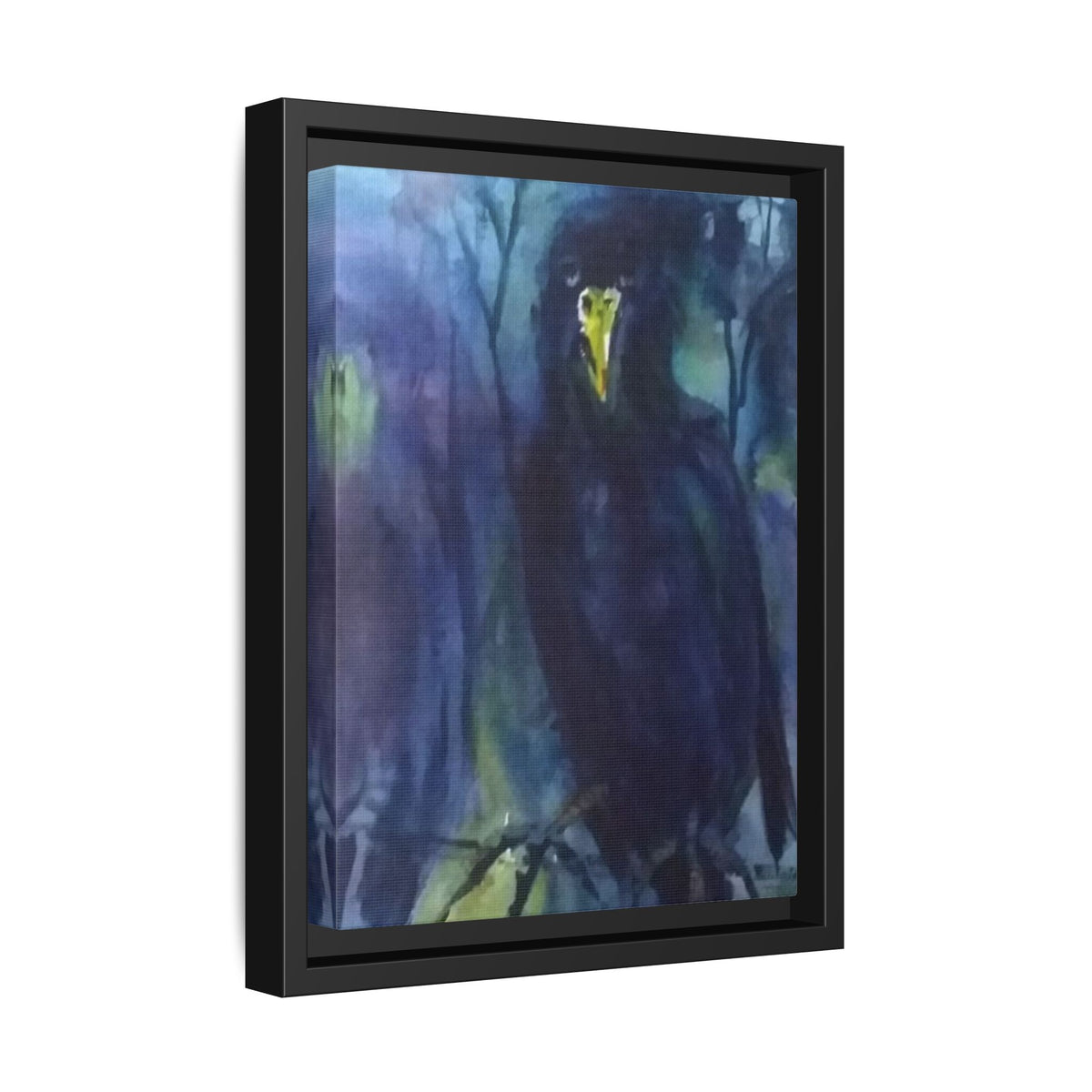 Framed Matte Canvas Print — Moody Black Raven Artwork