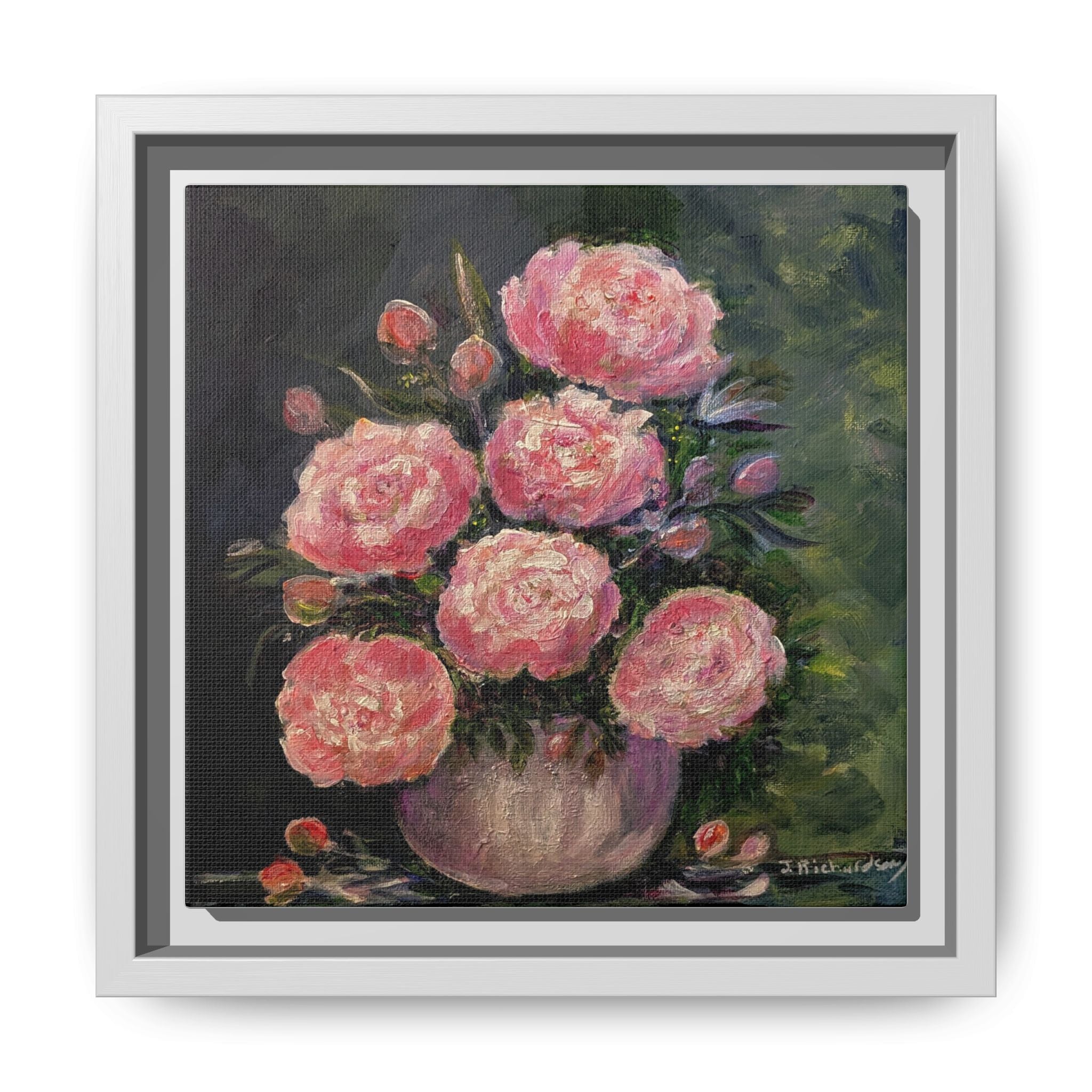 Pink Peony Bouquet Canvas Framed Wall Art | Matte Canvas, Framed
