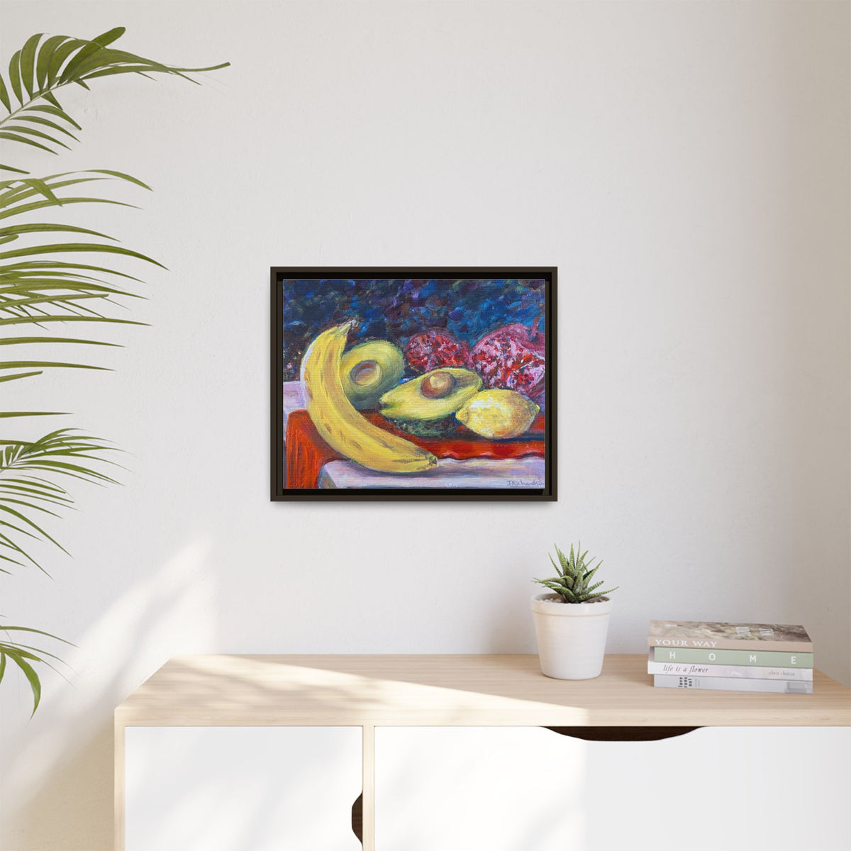Framed Matte Canvas Still Life Print — Banana, Avocado & Lemon Artwork