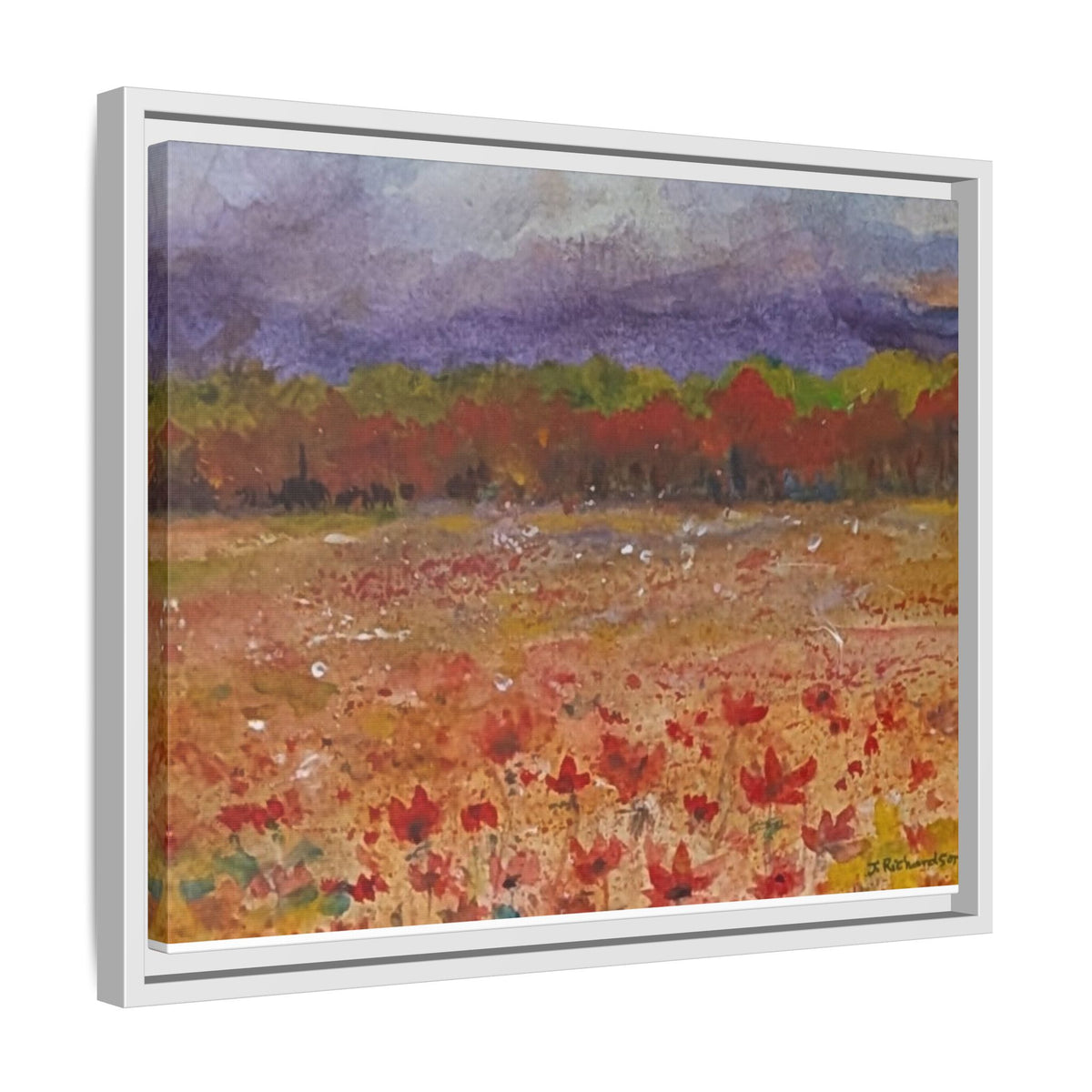 Framed Canvas Wall Art – Autumn Wildflower Meadow Landscape Painting
