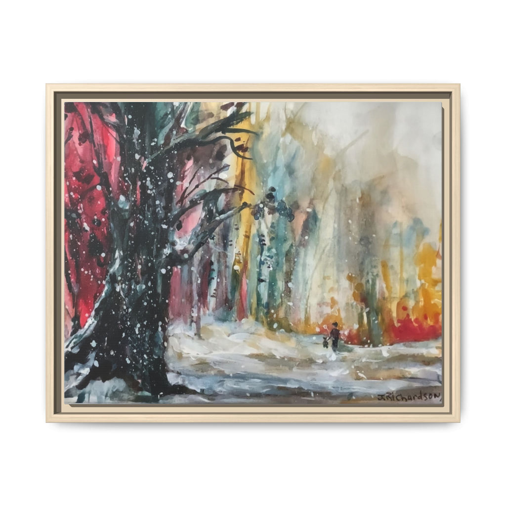Forest Winter Walk Scene Framed Matte Canvas, | Multi-Color Wall Art