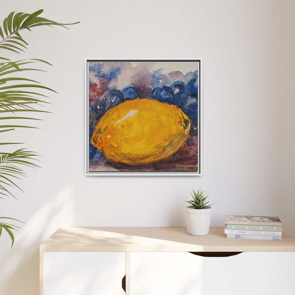 Lemon Grapes Pastel Painting Framed Matte Canvas