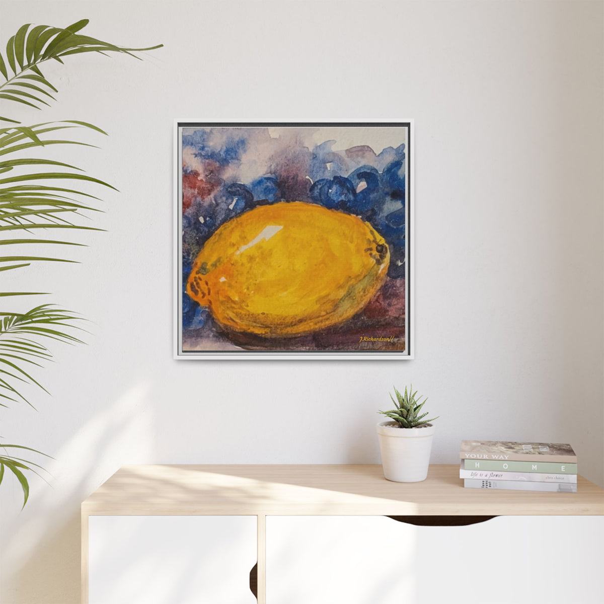 Lemon Grapes Pastel Painting Framed Matte Canvas