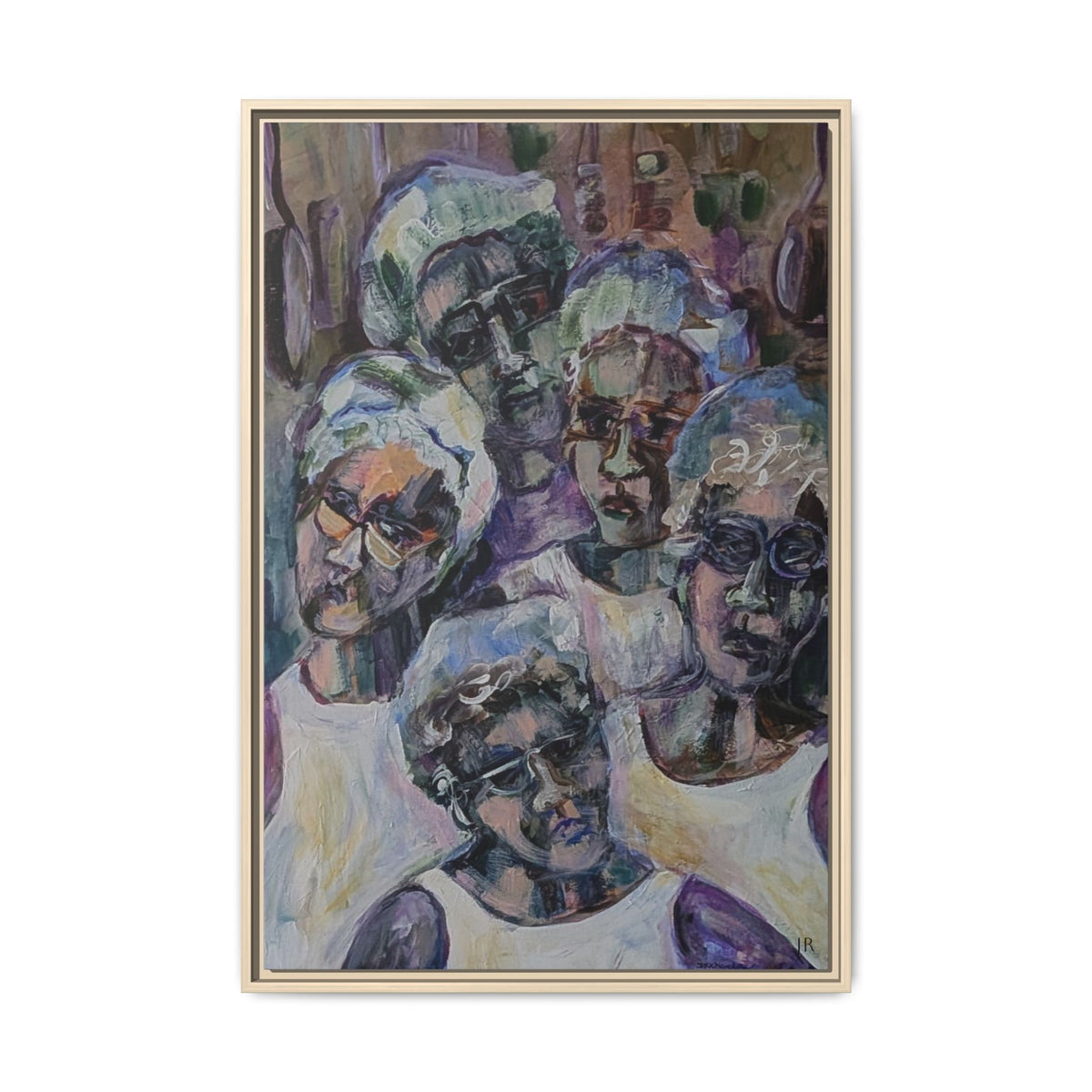 Framed Matte Canvas Art – Abstract Multi-Figure Portrait