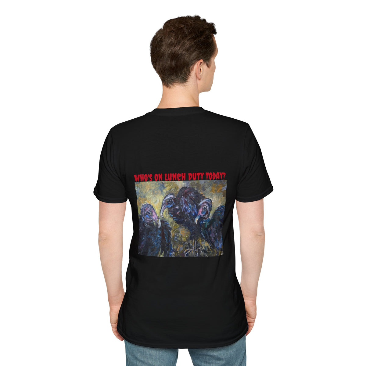 Vultures Lunch Duty back design T-Shirt | Minimal Chest Script