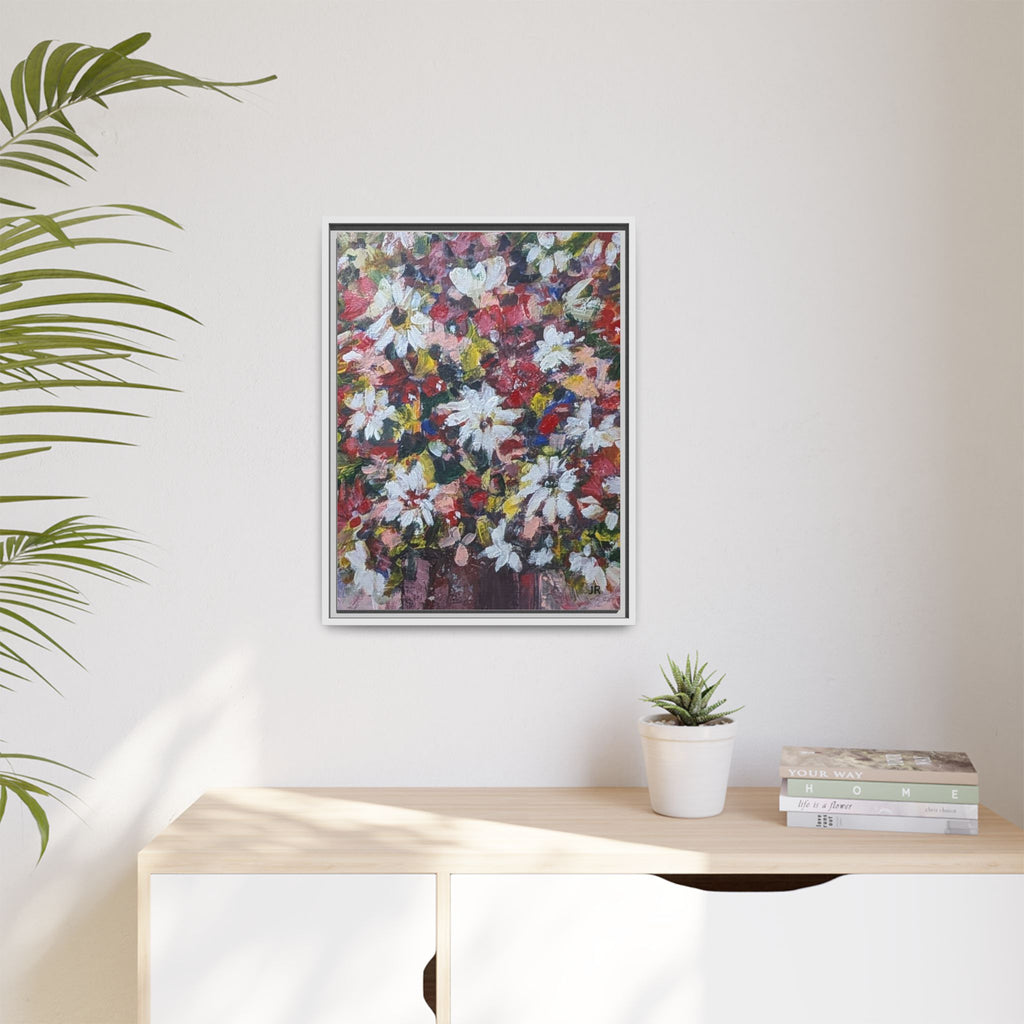 Daisies Floral Painting Matte Canvas Framed | Flower Art Wall Decor