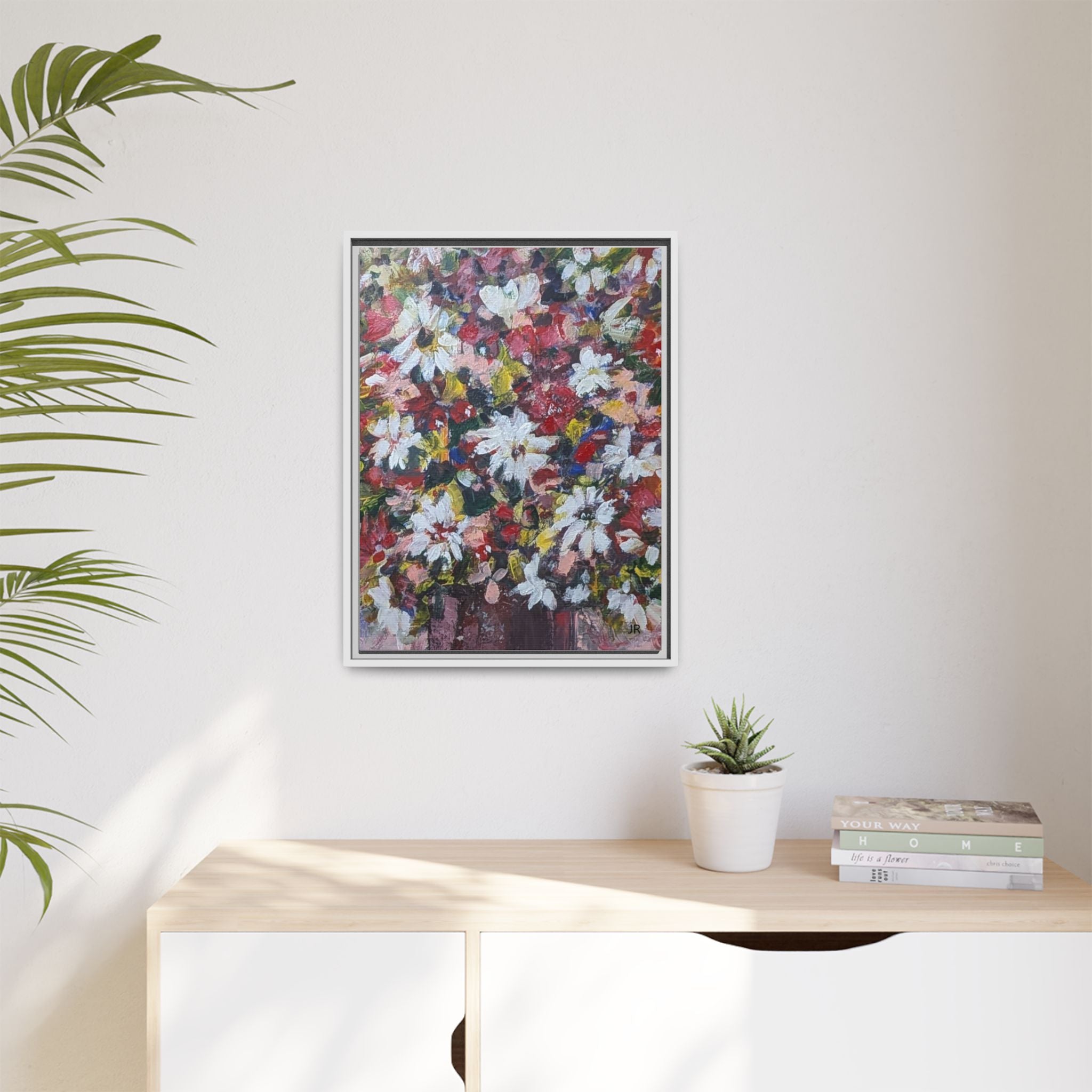Daisies Floral Painting Matte Canvas Framed | Flower Art Wall Decor