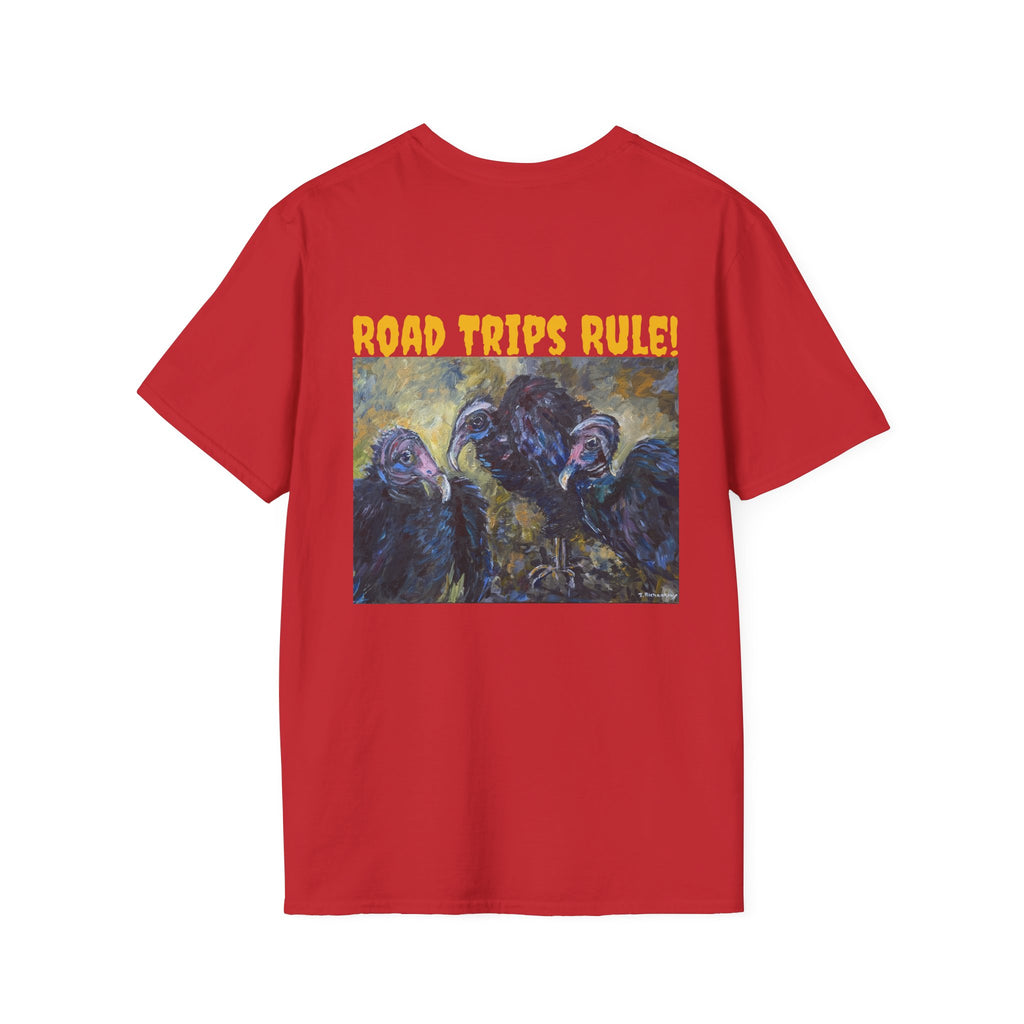Trio of Vultures unisex T-shirt Back Design, Frt. Logo