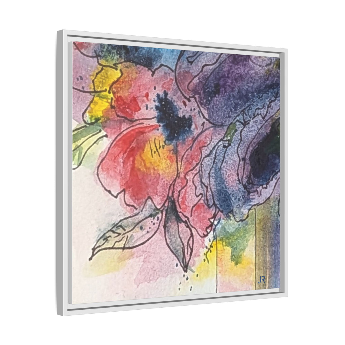 Framed Floral Watercolor Canvas Print — Colorful Abstract Poppies