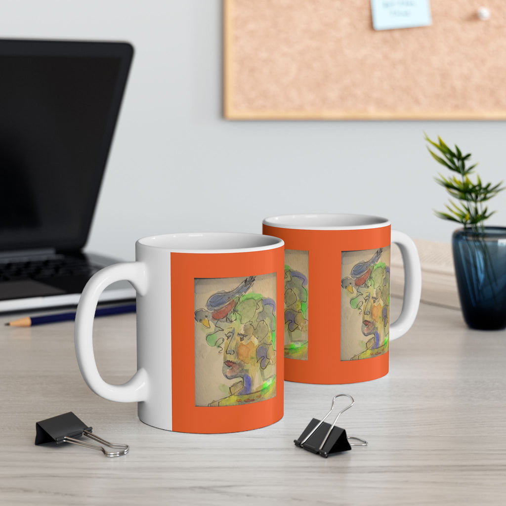Abstract Watercolor Face Mug | Ceramic Orange Accent