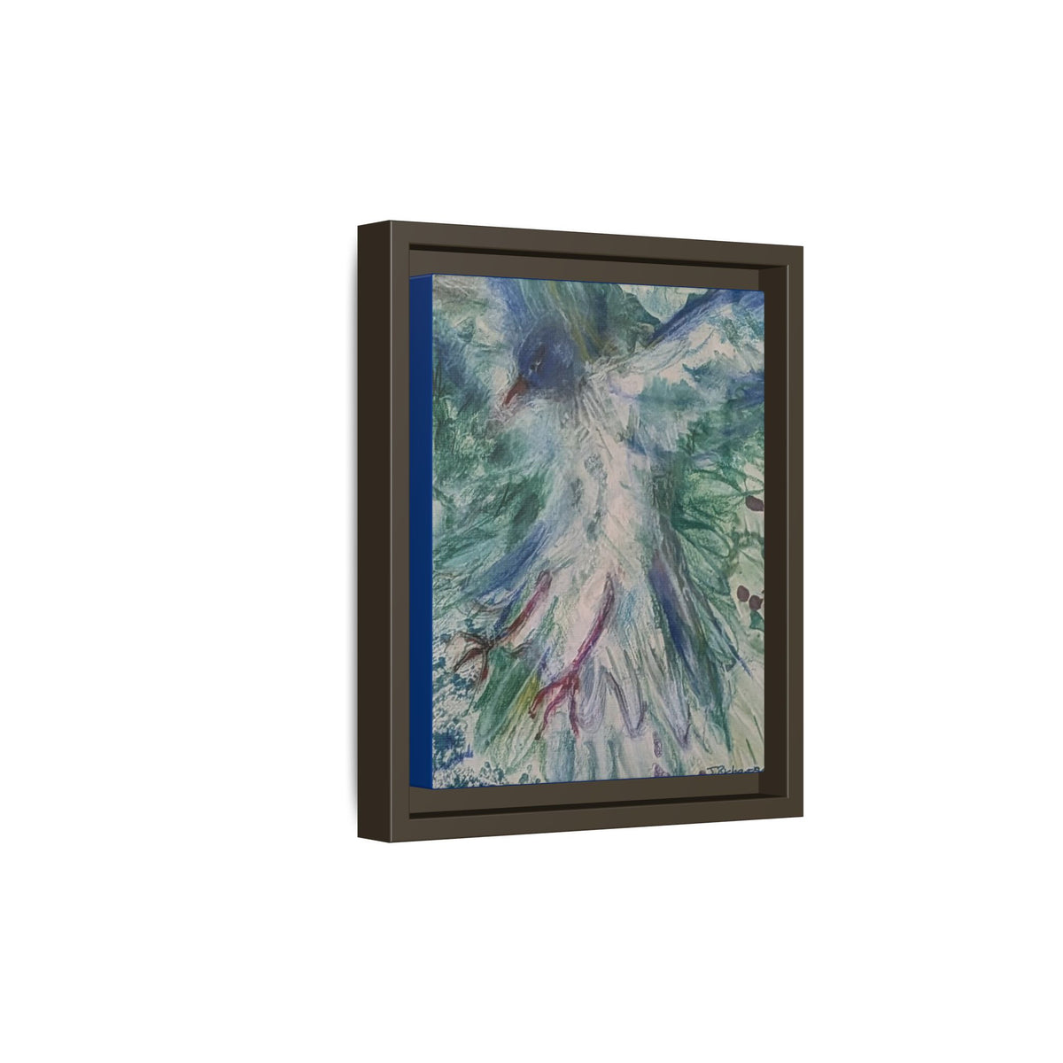 Abstract Blue-Green Bird Painting Matte Canvas