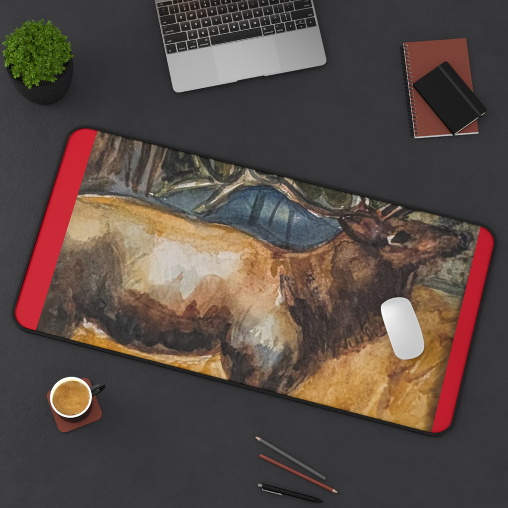 Elk Watercolor Desk Mat | Wildlife Painting Mouse Pad