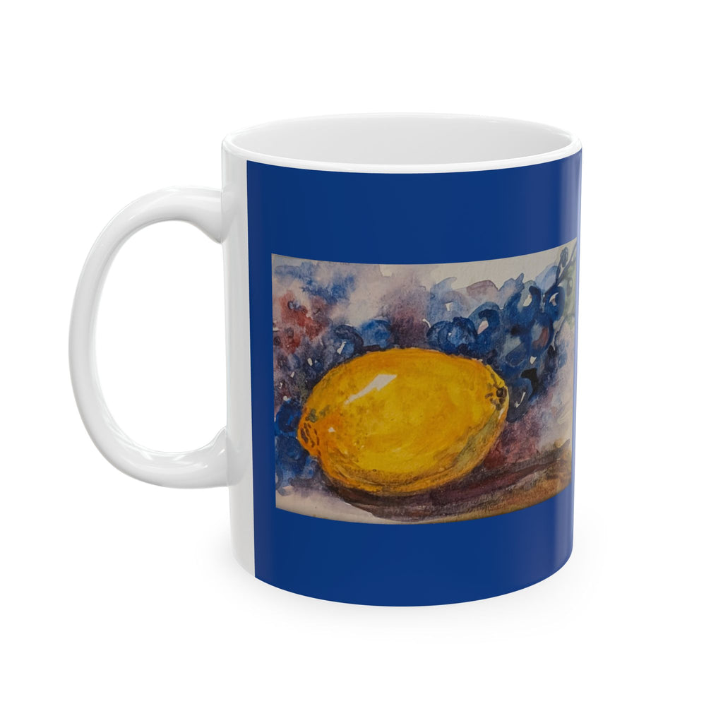 Lemon & Purple grapes Watercolor Mug | Ceramic Mug
