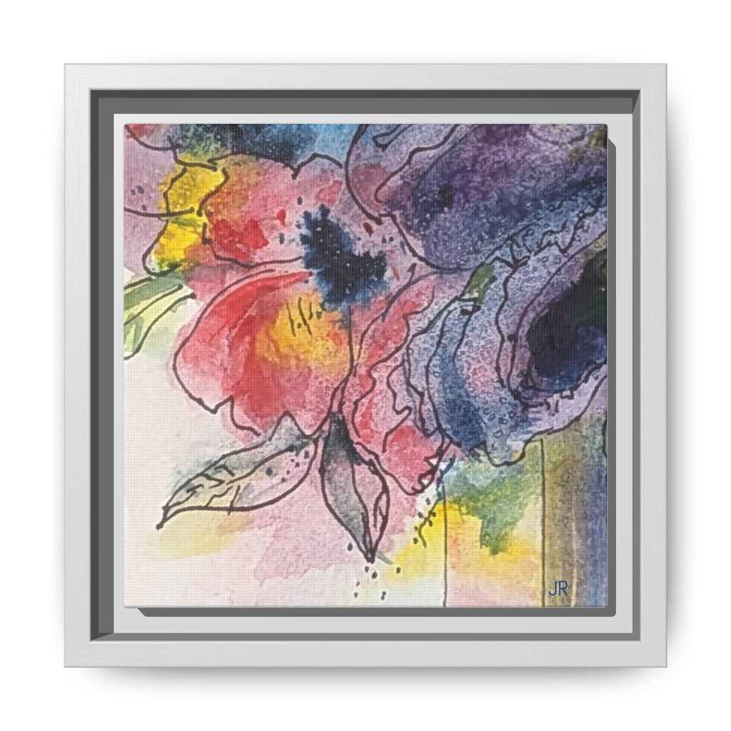 Framed Floral Watercolor Canvas Print — Colorful Abstract Poppies