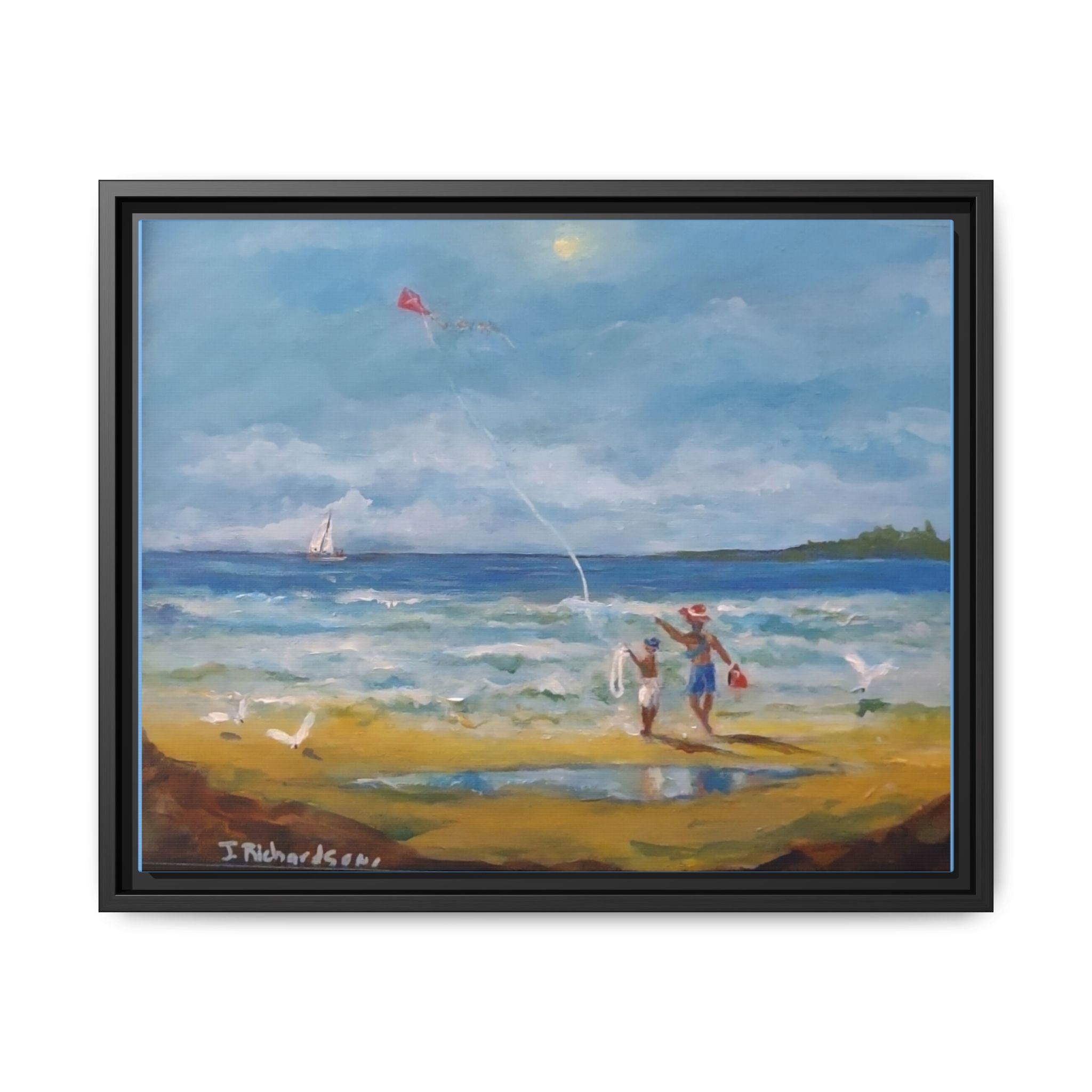 Kite on shore Framed Matte Canvas Wall Art