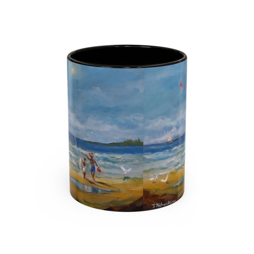 Beach & kite scene, Coffee Accent Mug - Personalize it! Colorful Ceramic Mug (11oz, 15oz)