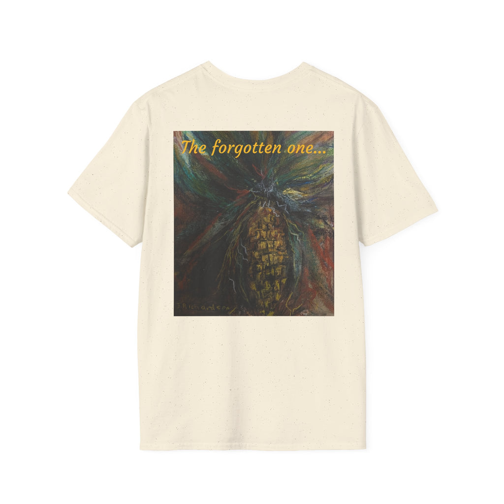 Corn Cob Back Painting T-Shirt | Minimal Small Script Chest Print