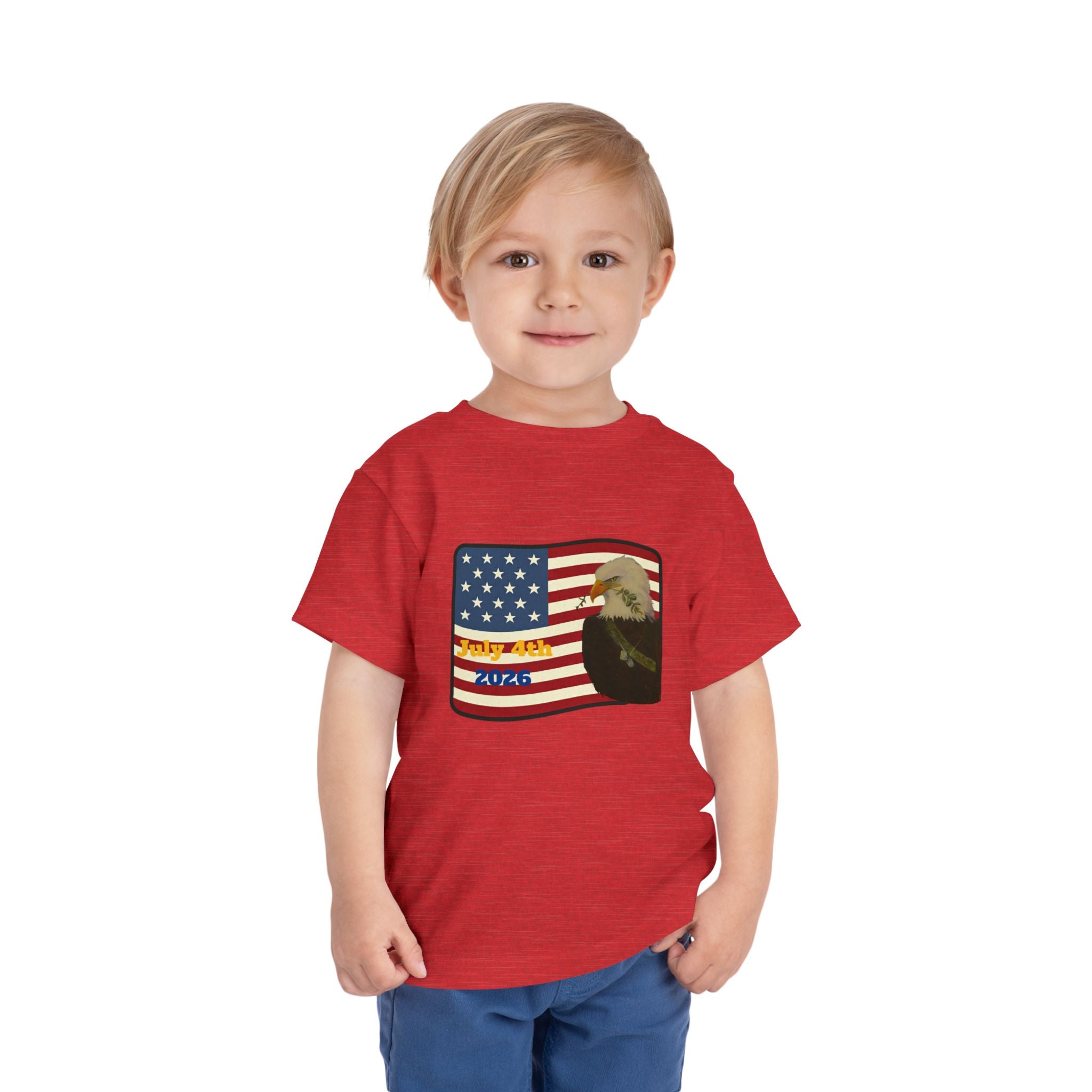 July 4th Toddler Tee —2T - 5T Patriotic Bald Eagle "USA 2026" Graphic