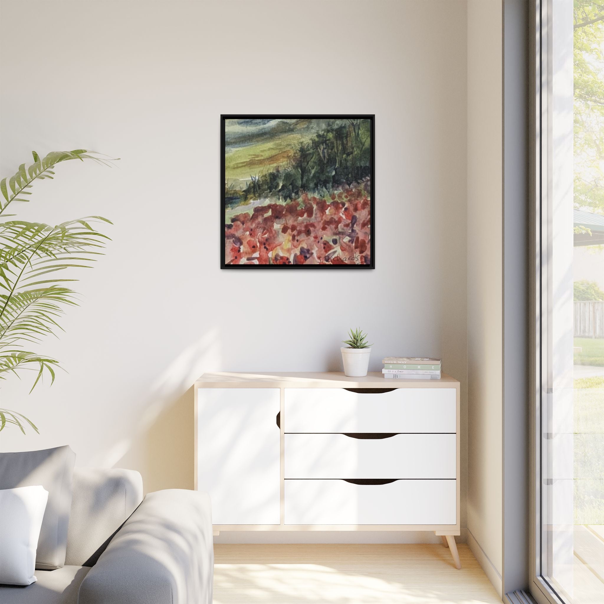 Framed Poppies landscape Matte Canvas,   Multi-color frames)