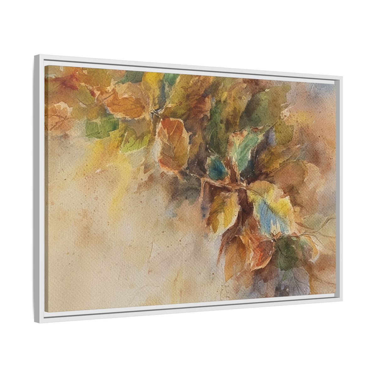 Framed  Autumn Leaves Matte Canvas Watercolor