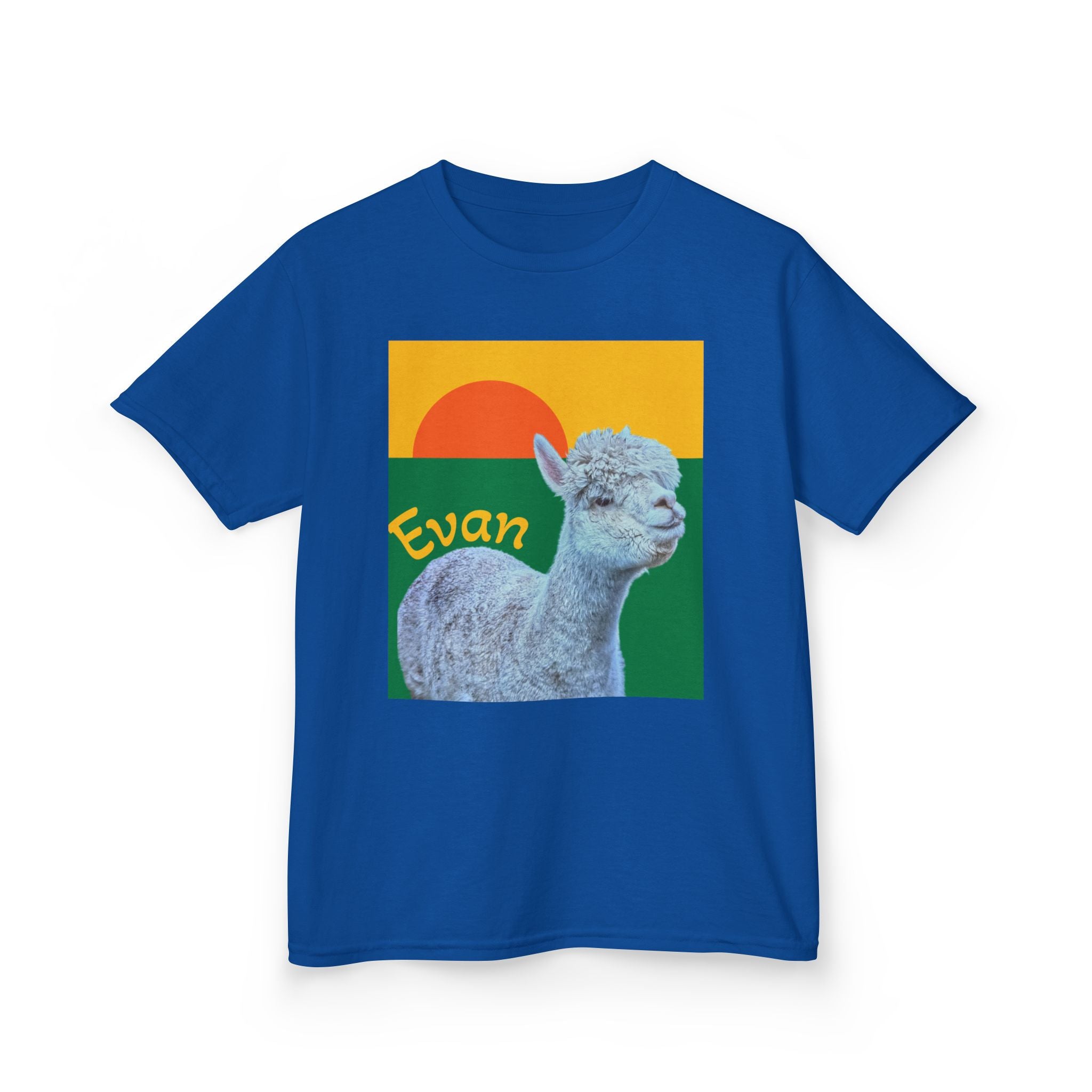Cute Alpaca Sunset Kids T-Shirt | Retro Sunrise Graphic