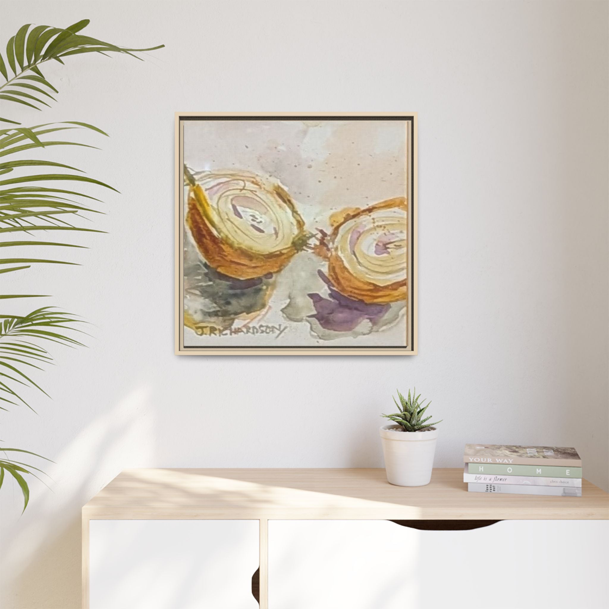 Onion Cut Watercolor Canvas Framed Wall Art | Matte Canvas, Framed
