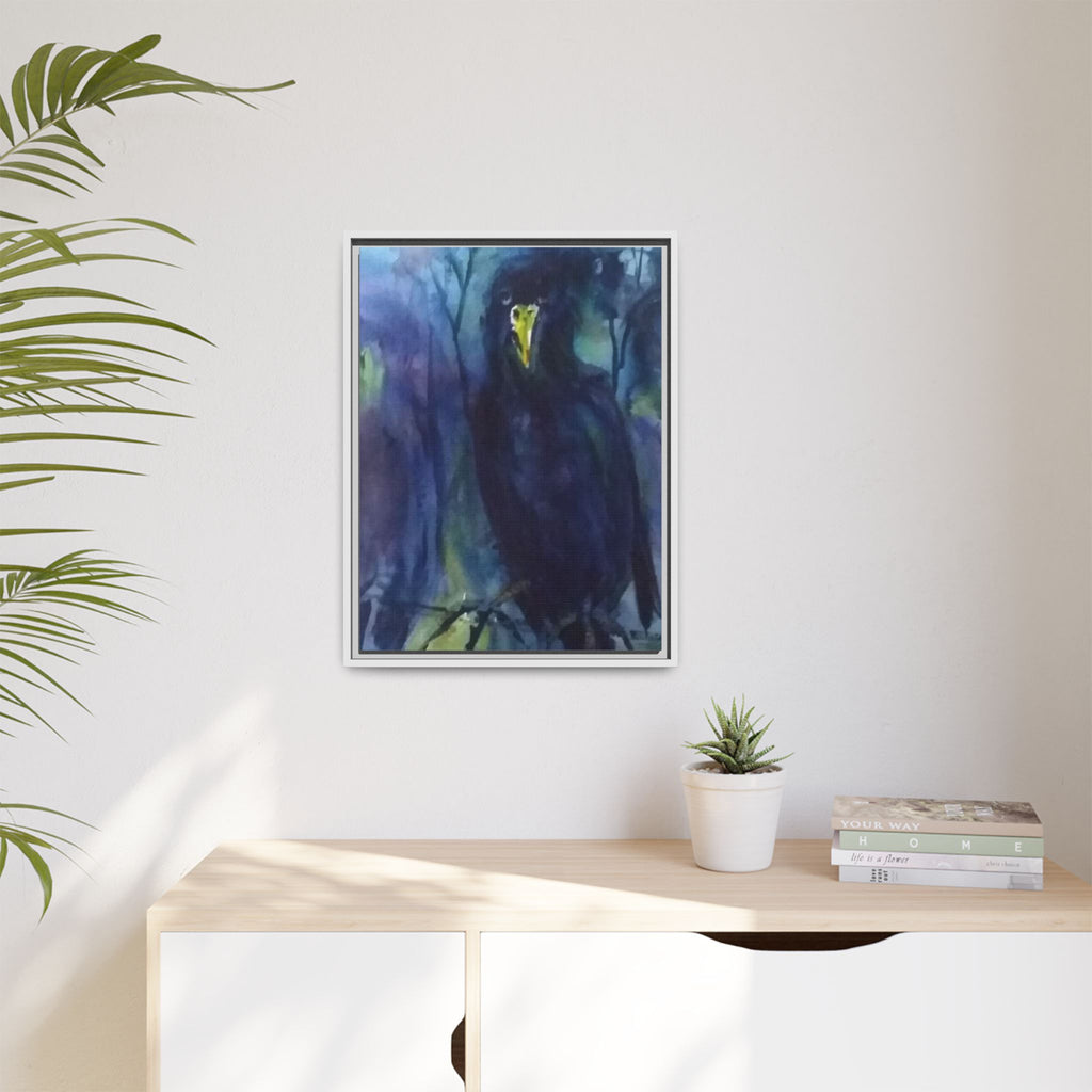 Framed Matte Canvas Print — Moody Black Raven Artwork