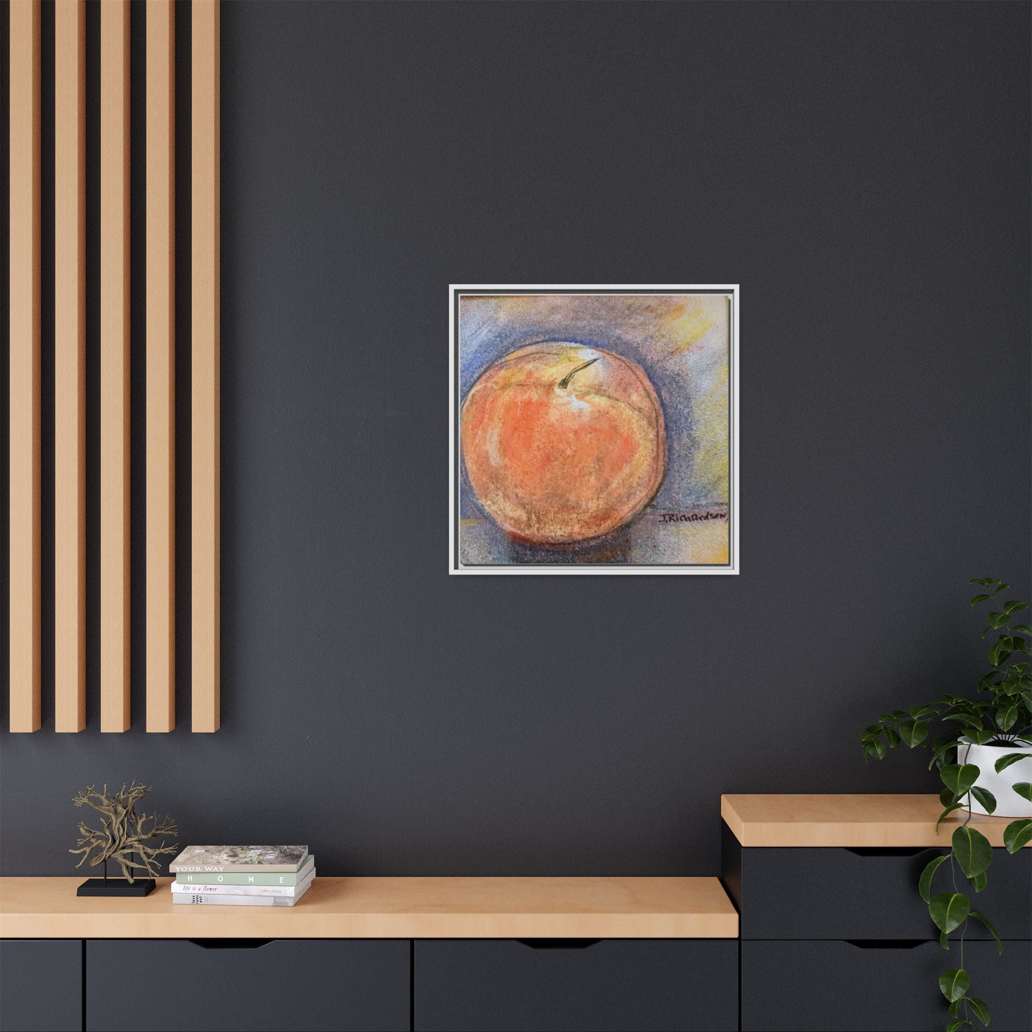 Peach Pastel Painting Framed Matte Canvas